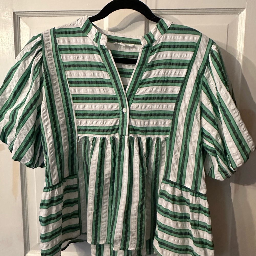 THML Green and White Striped Women's Top